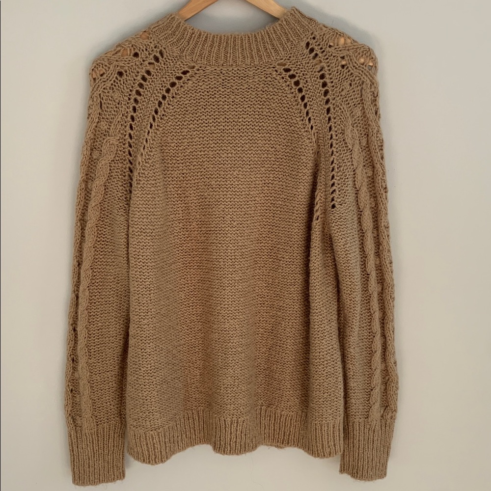 J. Crew Cable Knit Pointelle Sweater With Popcorn Flowers Large Tan Fisherman - Picture 6 of 11